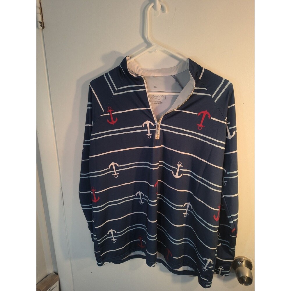 Ana Clare Womens Active Size Extra  Large Long Sleeve 1/4 Zip Top Naval Theme
